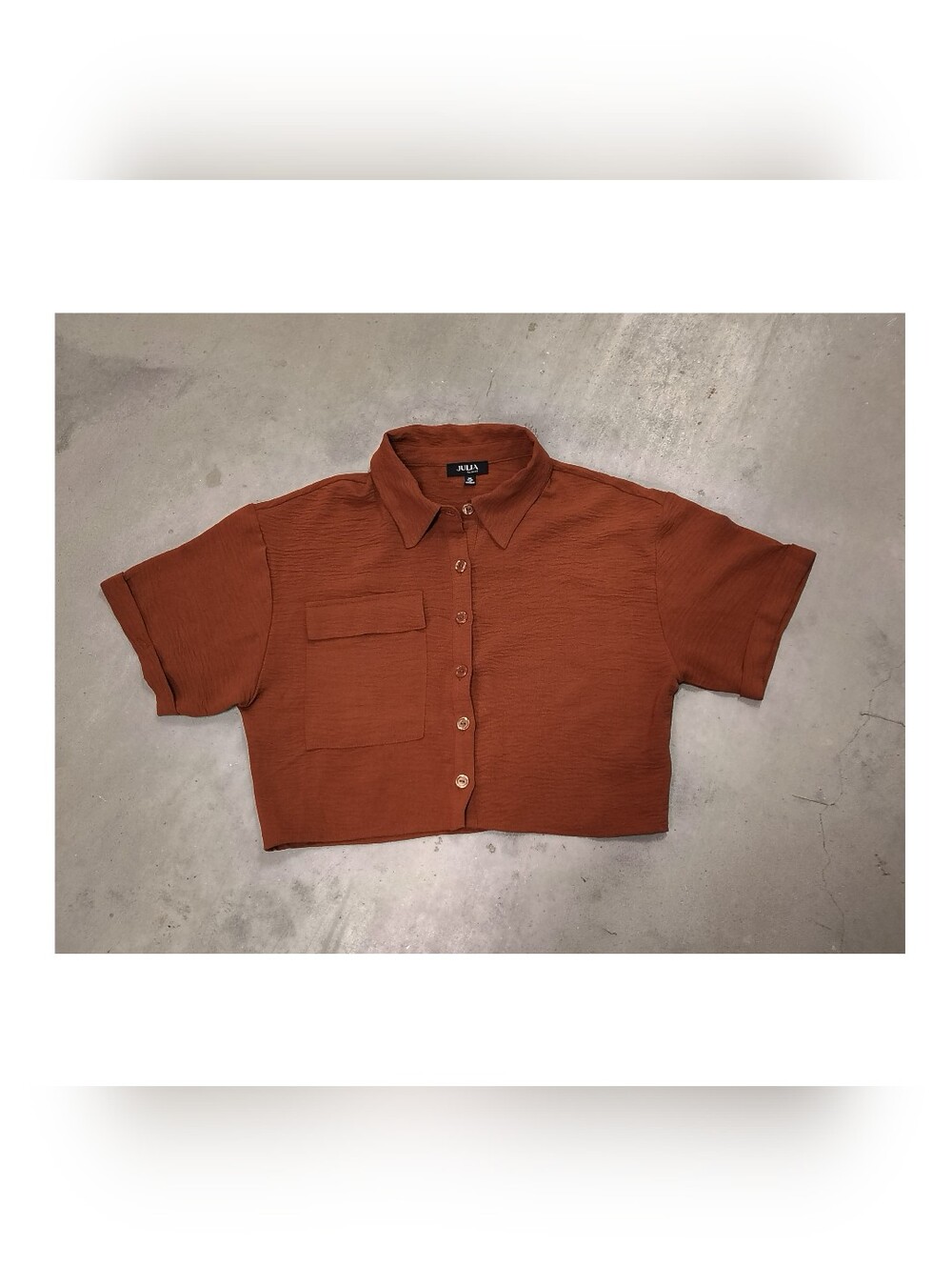 burnt orange cropped shirt